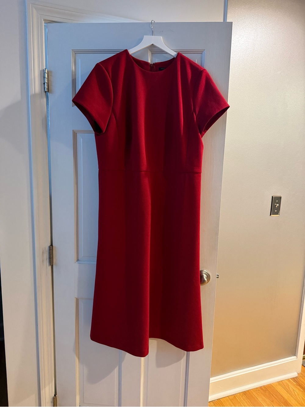 Ann Taylor Red Short-Sleeve Midi Sheath Dress